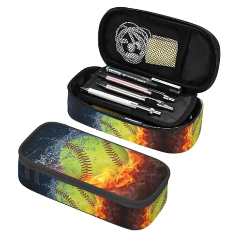 Softball Ball Pencil Case Big Capacity Storage Pencil Pouch Stationery Bags With Zipper Portable Pen Holder Box Organizer For Boys Girls Teens Student College School Office Supplies - color: Softball Ball