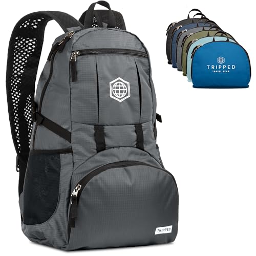 TRIPPED Travel Gear Granite Grey 35L Foldable Backpack, Lightweight, Packable, with Padded Shoulder Straps, Ideal for Travel, Hiking, and Everyday Use - color: Granite Grey