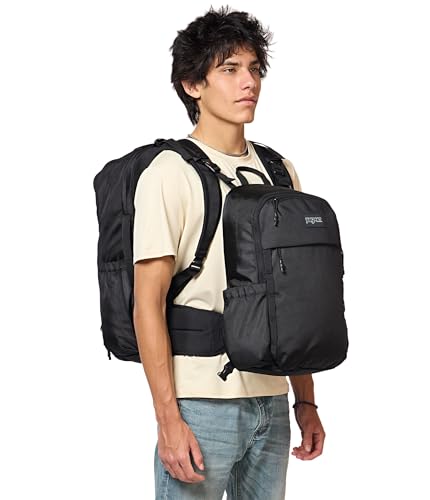 JanSport Venture Pack System – Travel Pack With Large Main Compartment, 4 Water Bottle Pockets, Adjustable Torso Length, Perimeter Wireframe Suspension, Tuck-Away Straps, Padded Hip Belt, Black - color: Black, style: Venture Pack System