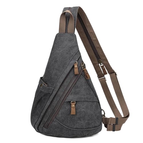 KouLi Buir Canvas Sling Bag - Small Crossbody Backpack Shoulder Casual Daypack Rucksack for Men Women - color: Black