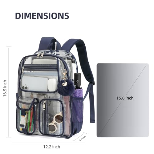 Clear Backpacks for Girls Boys, Heavy Duty PVC Transparent School Bookbag See Through Back Pack for College Work Travel (Navy Blue) - color: Navy Blue