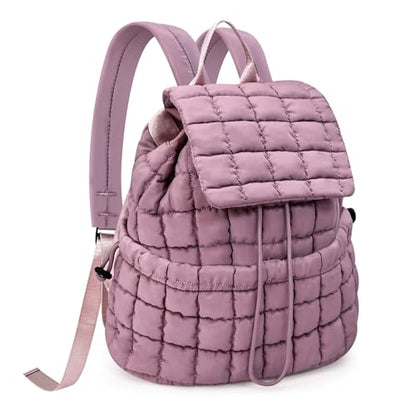 Quilted Puffer Backpack for Women Lightweight Soft Puffy Backpack Purse Casual Daily Drawstring Flap Daypack (Dark Purple) - color: Dark Purple