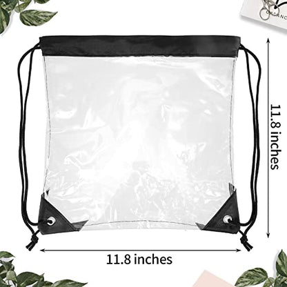Shappy 30 Pcs Clear Drawstring Backpack, Plastic Waterproof Transparent Stadium Bags String Bag for Gym Travel (Black) - color: Black