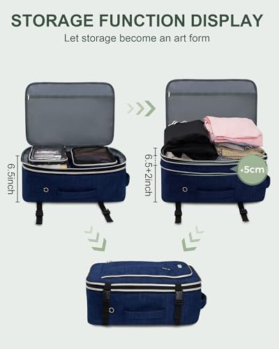 Travel Carry On 17.5" Laptop Expandable Backpack for Men Women, Personal Item Bag Waterproof Airline Approved with USB Charging Hole 3 Packing Cubes, Large Weekender Daypack Business Luggage Suitcase - color: Navy Blue, size: Expandable