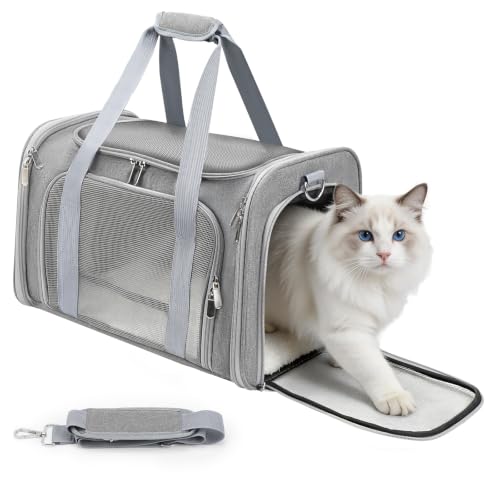 Cat Carrier Soft, Dog Carriers for Small Dogs/Large Cats (Up to 16lbs), with High Breathability, Shoulder Strap, Removable Pad, Pet Carrier Airline Approved, for Home Outdoor Travel (Gray) - color: Gray