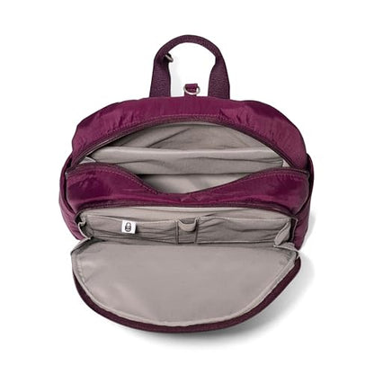 Securtex Anti-Theft Getaway Backpack - 9.4"x13"x5" Travel Safe Bag w/Locking Zippers, Slash-Resistant, RFID - color: Mulberry