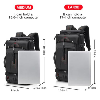Outdoor Travel Backpack,Carry On Backpack Durable Convertible Duffle Bag,for Work&Travel，35L Capacity(Black,Medium Size) - size: Medium
