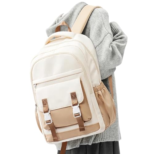 School Backpack For Women Men College Backpack With Lots Of Pockets Cute BookBag Casual Daypack Backpacks For Teens Girls Boys Waterproof(Beige) - color: D2-beige Wth Khaki