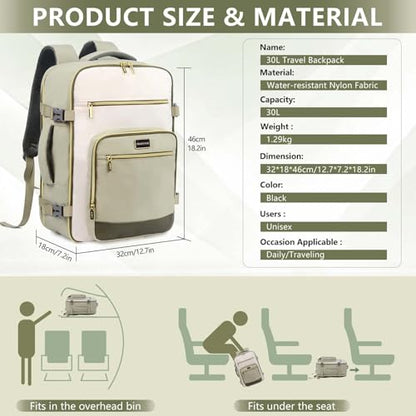 Travel Laptop Backpacks, 30L Carry On Backpack with 3 Packing Cubes, Travel Backpack for Women Airline Approved, Overnight Weekender Backpacks (Green)