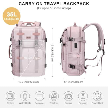 PIJUSHI Travel Backpack for Women Carry on Convertible Duffle Bag Flight Approved Luggage Backpack Fit 16-inch Laptop(PE053 Ashen Purple) - color: Ashen Purple