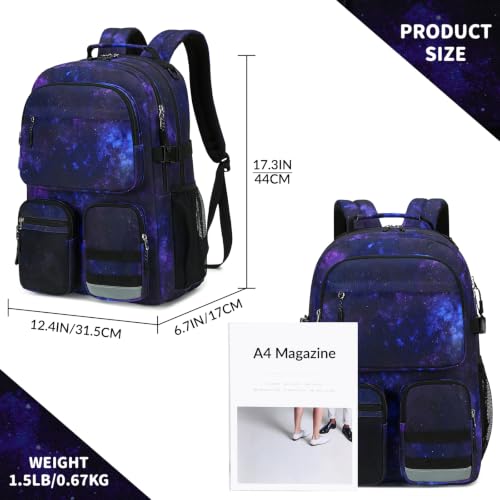 Lohol Water Resistant Backpack with Multifunctional Pockets for Teens, Durable Bookbag fits 15.6 inch Laptop for School Travel College, 25L (Black Purple Galaxy) - color: Black Purple Galaxy
