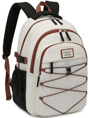 Teen Backpack for Girls, Women Bookbag for College Students Middle High School, Aesthetic Schoolbag Back Pack, White Black Brown - color: White Black Brown, size: 15.6in