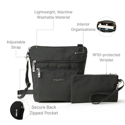 Baggallini Pocket Crossbody Bags for Women 8x8 Small Lightweight Durable Water-resistant Travel Purse W/Rfid - color: Charcoal