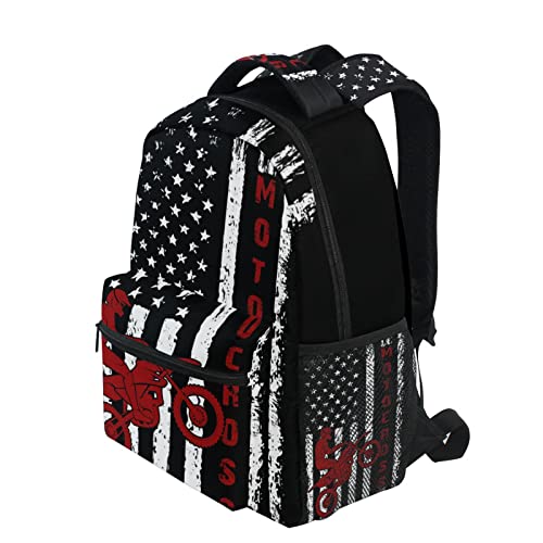American Flag Motorcycle Backpack Dirt Bike School Bookbag College Shoulder Bag Travel Hiking Camping Daypack for Women Girls Men Boys - color: Motorcycle