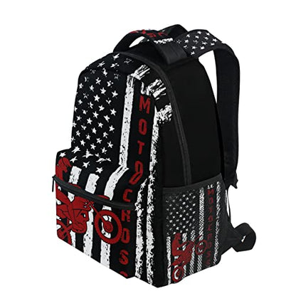 American Flag Motorcycle Backpack Dirt Bike School Bookbag College Shoulder Bag Travel Hiking Camping Daypack for Women Girls Men Boys - color: Motorcycle
