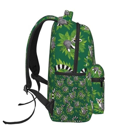 Casual Backpack Lemurs Monkey Tropical Green Leaves Floral, Lightweight Hiking Daypack with Water Bottle Holder for Travel - color: Pattern (229)