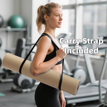 ILILI Yoga Mat, TPE Exercise Mat, Tear-Resistant, Fitness Yoga Mat with Carrying Strap, 72''x25''×0.3''(8mm), Ideal for Yoga, Pilates, Home Workouts, Stretching & All Fitness Routines - color: beige