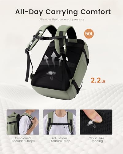 LOVEVOOK Travel Backpack for Women Men, 50L Large Capacity Travel Bag - color: Sage Green‑black, size: 50L-4Pcs