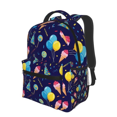 Water Resistant Hiking Backpack Happy Birthday Party, Outdoor Sports Daypack with Side Water Bottle Pocket for Travel and Beach - color: Pattern (259)