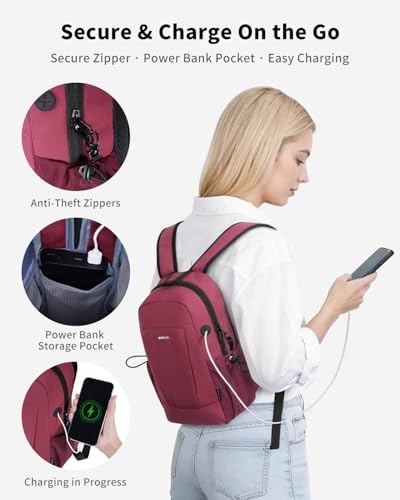 ECOHUB Mini Anti-Theft RFID Backpack for Women and Men, Water-Resistant, Lightweight Travel Daypack with iPad Sleeve, Key Holder, 9 Pockets, Gifting, Red - color: Red