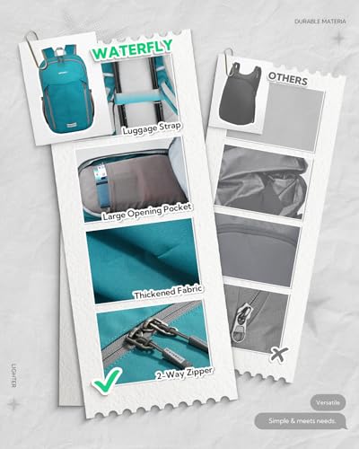 WATERFLY Lightweight Packable Backpack, 25L Small Foldable Travel Daypack | Multi-Pocket with Luggage Strap, Breathable Back Pad, Comfortable to wear, Easy to Fold, Compact Day Pack for Hiking Outdoor - color: Peacock Blue