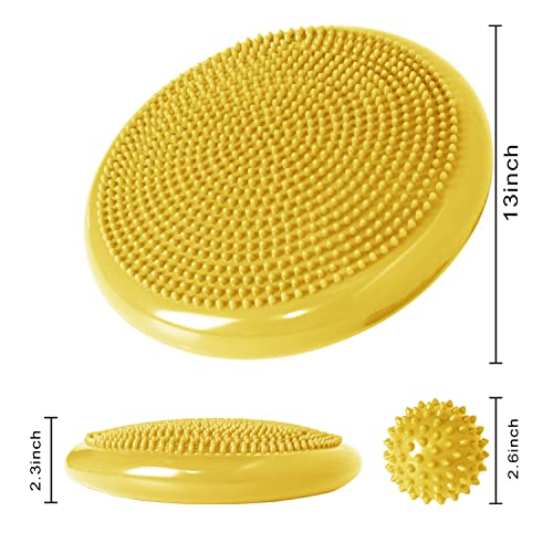 Wobble Cushion, Balance Disc, Wiggle Seat, Balance Pads for Physical Therapy, Stability Disc, Wobble Board for Dogs, Office, Sensory Kids, Classroom with Spiky Massage Ball - color: Yellow