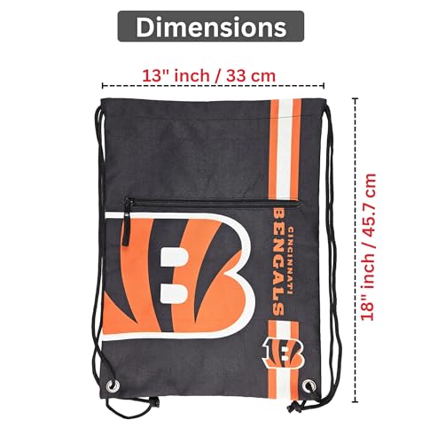 FOCO Cincinnati Bengals NFL Drawstring Backpack with Zippered Pocket — Officially Licensed, Cordura Nylon - color: Cincinnati Bengals