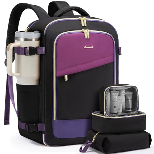 LOVEVOOK Travel Backpack for Women, 40L Carry On Backpack for Airplanes, Personal Item Bag for Airlines Fits 17 inch Laptop, TSA Approved Luggage with 3 Packing Cubes,Waterproof Weekender Gym Backpack - color: Purple-blue-black, size: 40L