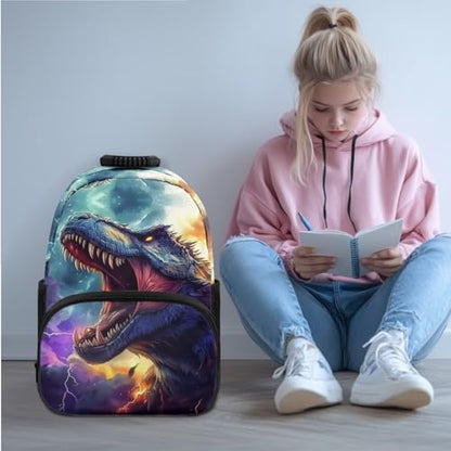 JEOCODY Dinosaur Backpack Kids School Bag for Girls Boys Bookbag with Lunch Box Pencil Pouch Water Bottle Holder Large Capacity Daypack for Travel Hiking Casual Rucksack Back to School Supplies - color: Cool Dinosaur With Lighting Printed