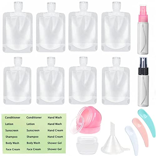 SEQUHITKU 17 Pack Travel Pouches for Toiletries,TSA Approved,Travel Size Portable Containers,Stand Up Pouch,Refillable Travel Accessories for Shampoo Conditioner Lotion Soap Liquids (C-17pcs) - size: C-17pcs