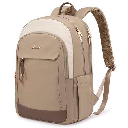 LOVEVOOK Laptop Backpack for Women, 15.6 inch Waterproof College Backpack Woman with Laptop Compartment Computer Bag Travel Backpack Purse, Large Black Computer Daypack for Work Casual, Beige Khaki - color: Beige Khaki, size: 15.6 inches