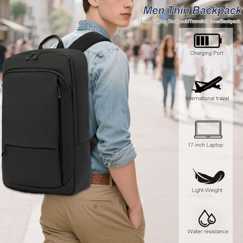 AUGUR Slim Backpack for Men 17 inch Laptop Backpack Computer Notebooks Lightweight Water Resistant Backpacks For Travel/Business/Work - color: 17 Inch Black