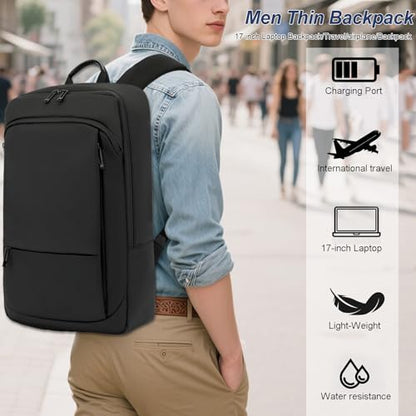 AUGUR Slim Backpack for Men 17 inch Laptop Backpack Computer Notebooks Lightweight Water Resistant Backpacks For Travel/Business/Work - color: 17 Inch Black