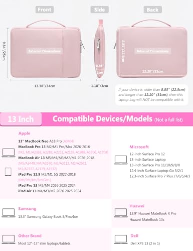 HYZUO 13 Inch Laptop Case Sleeve Bag for MacBook Air 13 M5 M4 M3 M2 M1 2026-2018, 13" MacBook Neo 2026, MacBook Pro 13 M2 M1 2026-2016, 13"-12.9" iPad Pro/Air, 13"-12" Surface Laptop/Pro, Pale Pink - color: Pale Pink, size: 13 Inch