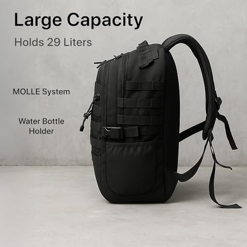 WESTEND 29L Tactical Backpack for Men – Military Assault Pack with MOLLE System, Heavy Duty Bug Out Bag for Outdoor Activity - color: Black Out