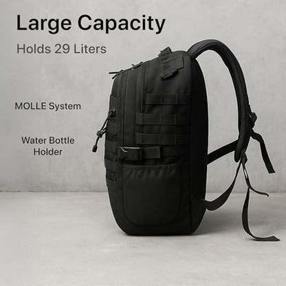 WESTEND 29L Tactical Backpack for Men – Military Assault Pack with MOLLE System, Heavy Duty Bug Out Bag for Outdoor Activity - color: Black Out