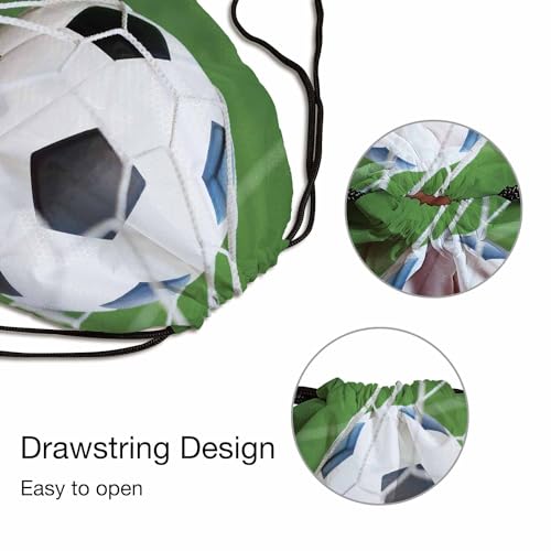 Drawstring Backpack Bag Soccer Football Ball In Goal Net with Green Grass Field Lightweight Backpack Soccer Ball Bag Sutiable for Sports Beach Short Travel 14x16.9 Inch - color: Soccer