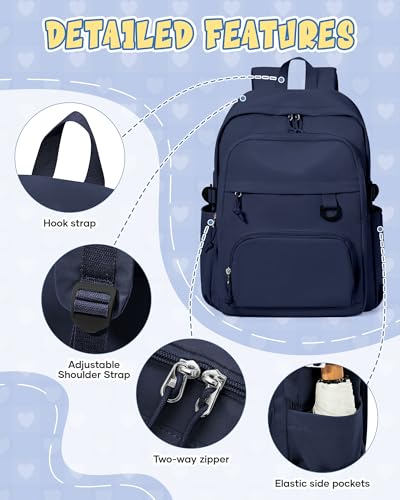Lightweight Backpack for College & High School Backpack With Lots of Pockets Cute School Bag for Girls Boys, Large Capacity Bookbag for Women Men, Waterproof Teens Casual Daypack Backpack(Dark Blue) - color: Dark Blue