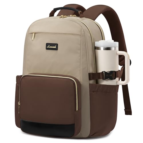 LOVEVOOK Laptop Backpack for Women with Pouch Pocket for Large Capacity Cup,15.6 Inch Teacher Nurse College Work Backpack Purse,Waterproof Laptop Bag Computer Back Pack for Travel, Khaki-Coffee-Black - color: Khaki - Coffee - Black, size: 15.6 Inch