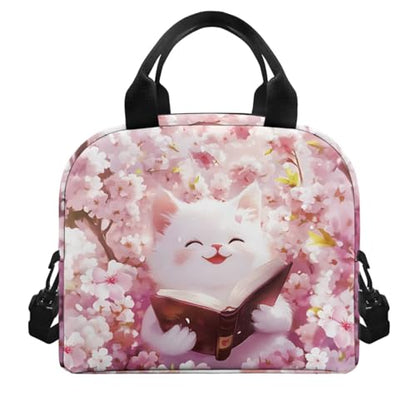 Flashideas Cherry Blossom Cat Backpack for School Girls Backpack with Lunch Box 32 oz Water Bottle and Water Bottle Holder 4Pcs Set 17" Bookbag with Compartments Sturdy School Bag for Kids Elementary - color: Cherry Blossom Cat