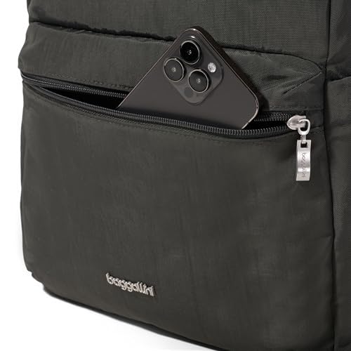 Baggallini Flap Laptop Backpack - 15"x11" Lightweight Work Travel Bag w/Luggage Sleeve & RFID - color: Charcoal