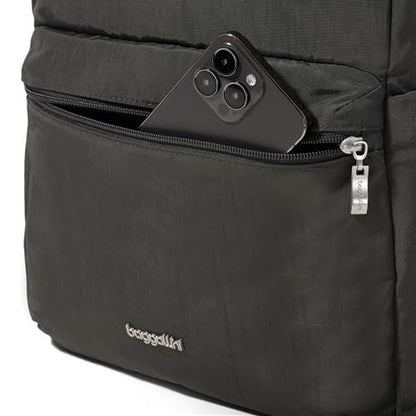 Baggallini Flap Laptop Backpack - 15"x11" Lightweight Work Travel Bag w/Luggage Sleeve & RFID - color: Charcoal