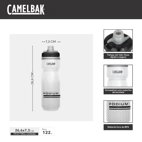 CamelBak Podium Chill Insulated Bike Squeeze Water Bottle, Cold Retention for Cycling, 24oz, White/Black - color: White/Black