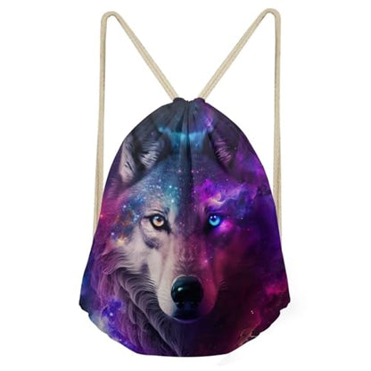 Upetstory Galaxy Wolf Backpack Gym Drawstring Bags Hiking Daypacks Swimming Bags Sport Trip Yoga Cinch Sack Pack for Hiking Cycling Camping Running - color: Galaxy Wolf 3