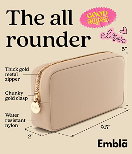 Embla Medium Travel Makeup Bag and Waterproof Nylon Travel Toiletry Bag with Smooth Zipper, Compact Slim Cosmetic Pouch, Beige - color: Sand, size: Small