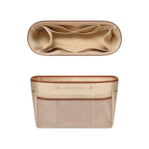 GIVLEFLY Purse Organizer Insert for Tote Bag, 13.78 Inch Satin Bag Organizer, Multi Pocket Handbag Organizer for Everyday Totes - color: Beige, size: 13.78" (L) – Measure Before Purchase