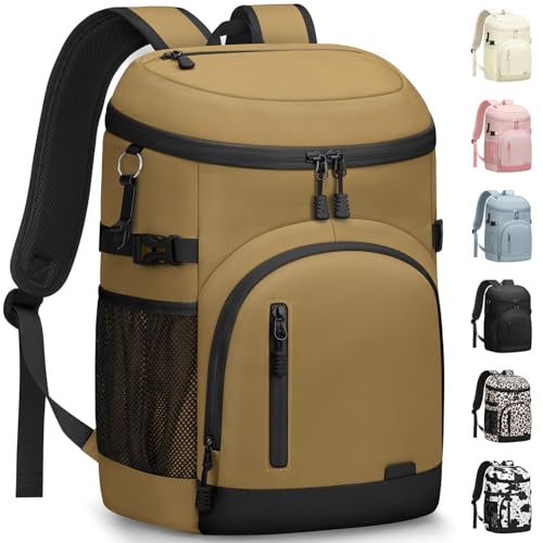 Pritent Cooler Backpack Insulated Waterproof,30/45 Cans Backpack Coolers Leakproof Lunch Backpack for Men Women Portable Soft Cooler Bag for Beach Camping Trave Picnic - color: Khai, size: 30 Cans