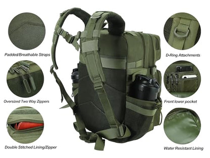 LHI Military Tactical Backpack for Men and Women 45L Army 3 Days Assault Pack Bag Large Rucksack with Molle System - Green - color: 3.2 Green