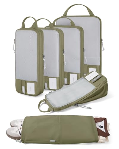 BAGSMART 6 Set /4 Set/2 Set Compression Packing Cubes for Travel, Lightweight Luggage Organizer Bags, Durable Space Saver Bags Travel Essentials - color: Olive Green-6 PCS, size: Set of 6