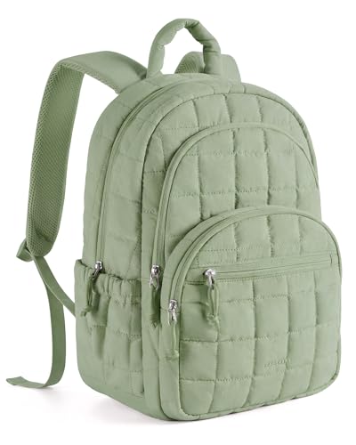 BAGSMART College Laptop Backpack, Travel Backpack for Women, Quilted Casual Daypack, Water-Resistant Bookbag for 15.6 Inch Laptop, Forest Green - color: Forest Green, size: Standard 15.6 Inch